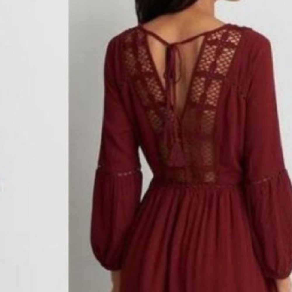 Burgundy peasant dress long sleeves